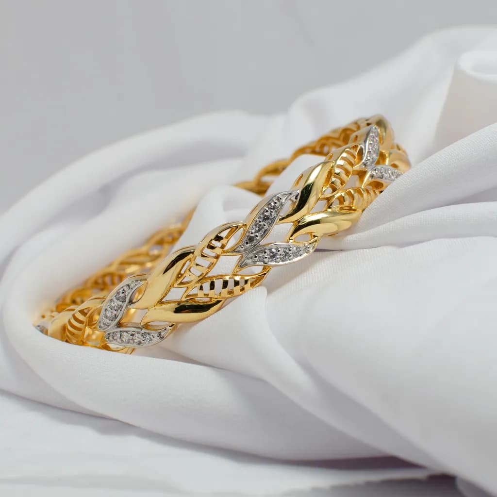 Stone Braided Kankan Silver Bangle