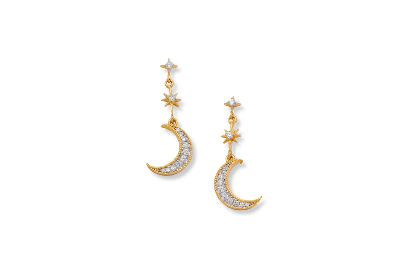 CRESCENT DROP DIAMOND EARRINGS(18K WITH  NATURAL DIAMONDS)