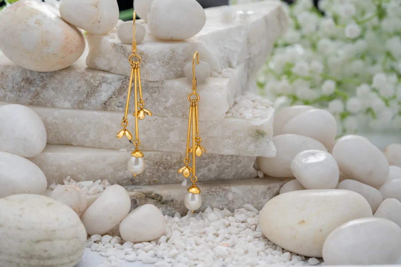 Gold Floral Droplets Earrings