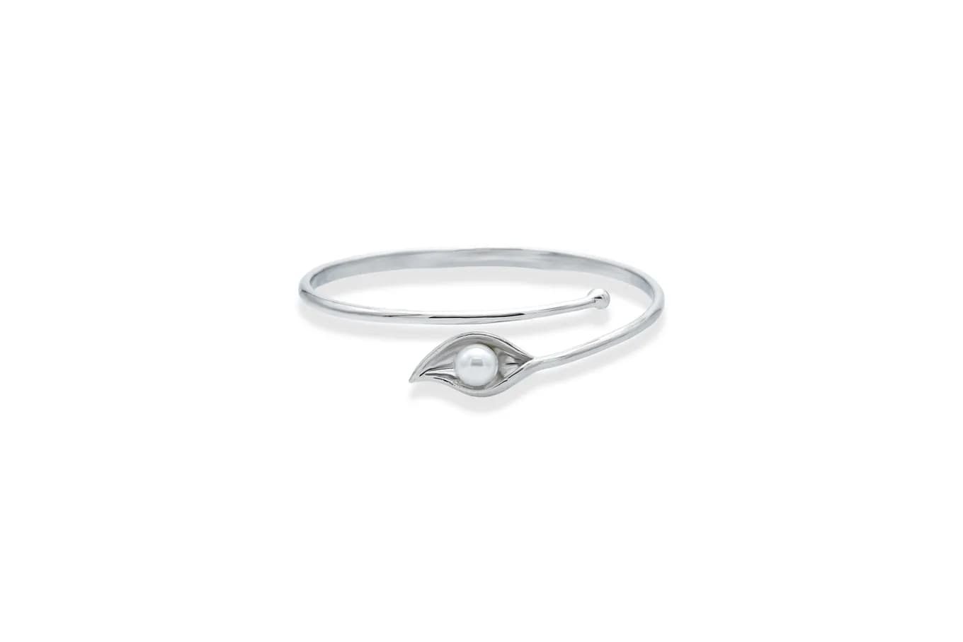 SILVER LEAFY PEARL BANGLE