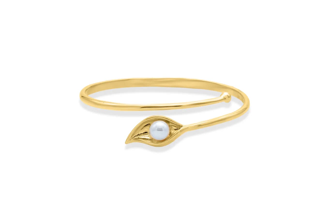 SILVER LEAFY PEARL BANGLE