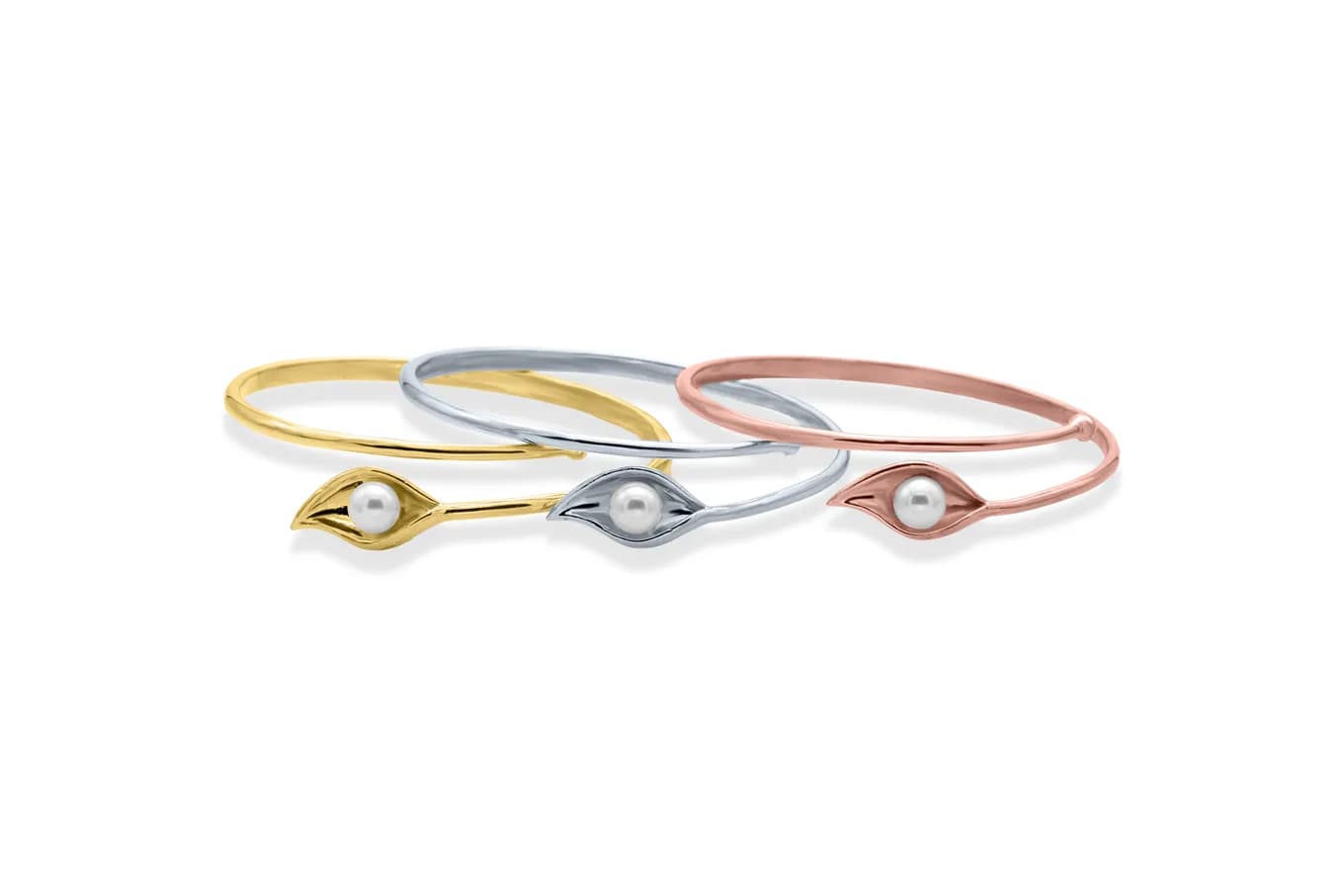 SILVER LEAFY PEARL BANGLE