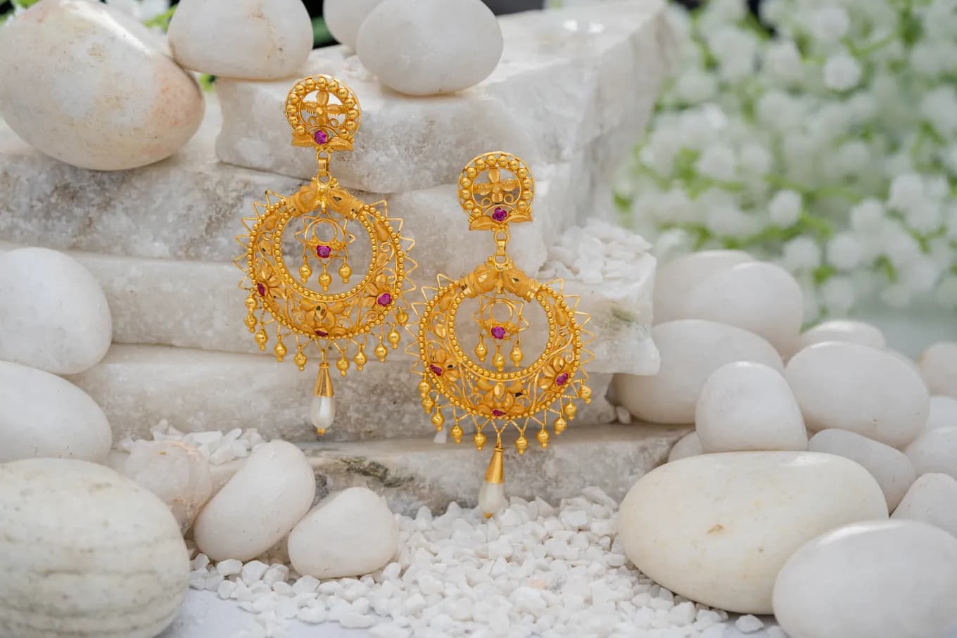 Floral Chandbalis Gold Earrings