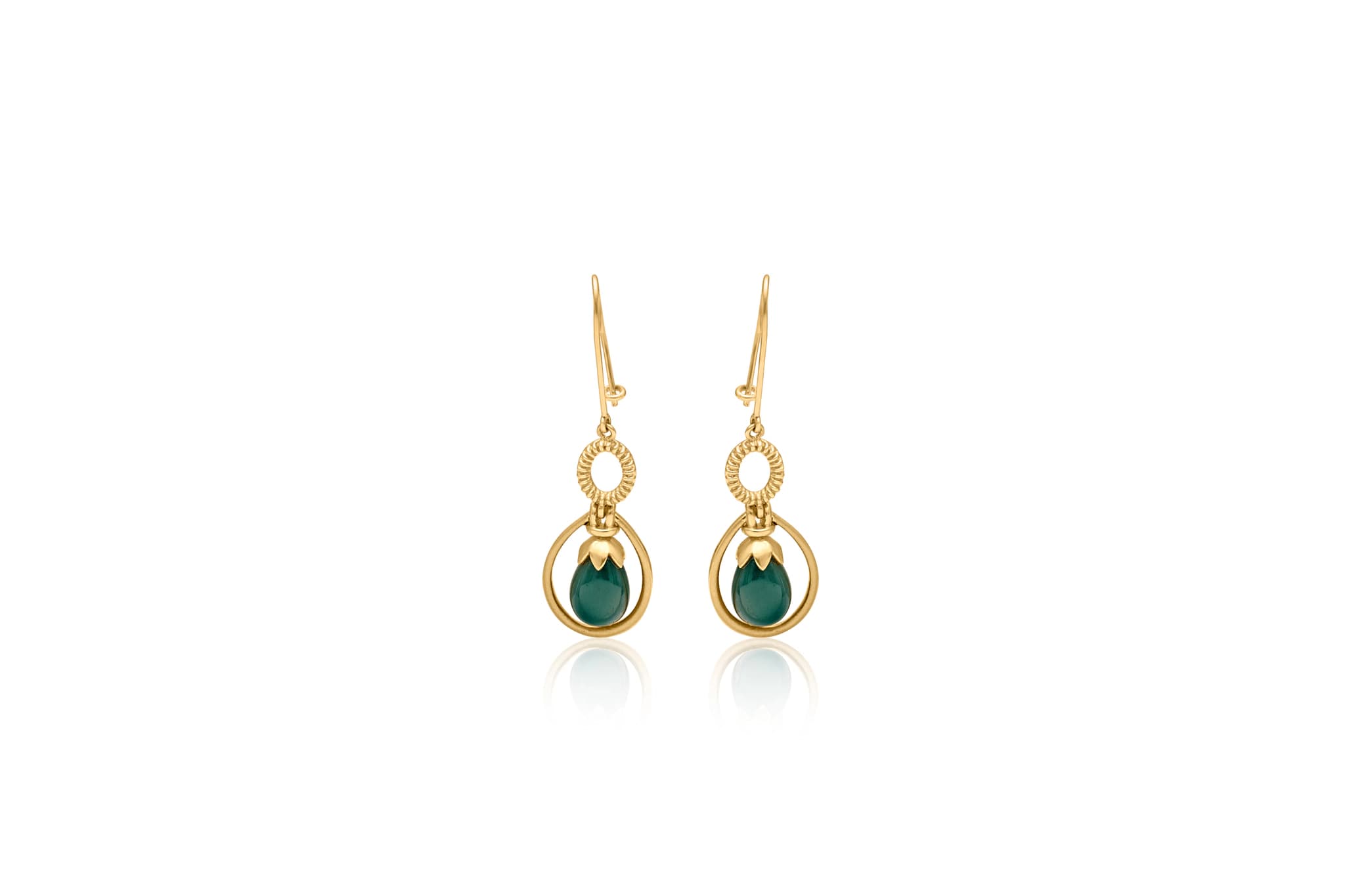 GREEN ONYX DROP GOLD EARRINGS