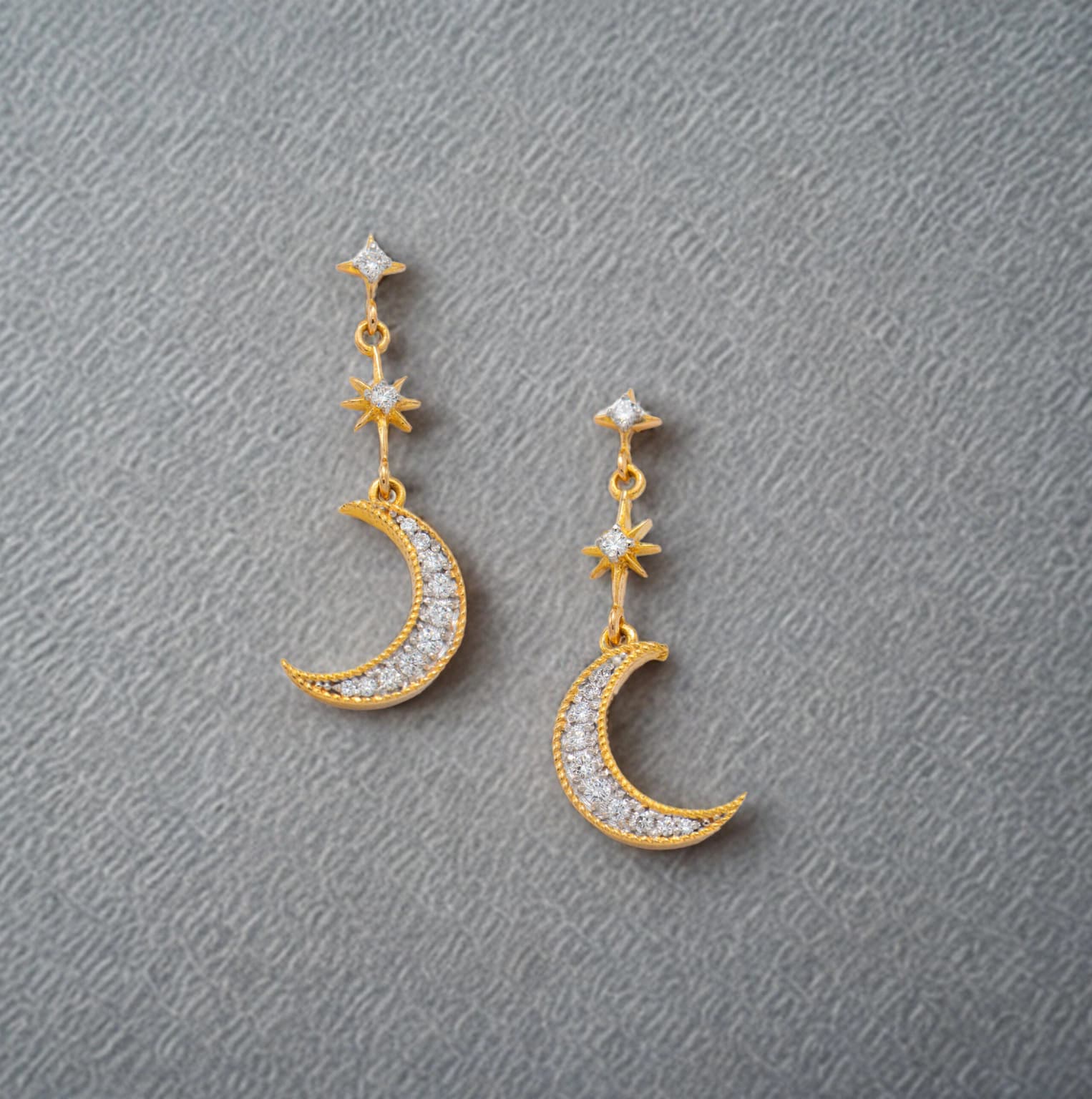 CRESCENT DROP DIAMOND EARRINGS(18K WITH  NATURAL DIAMONDS)
