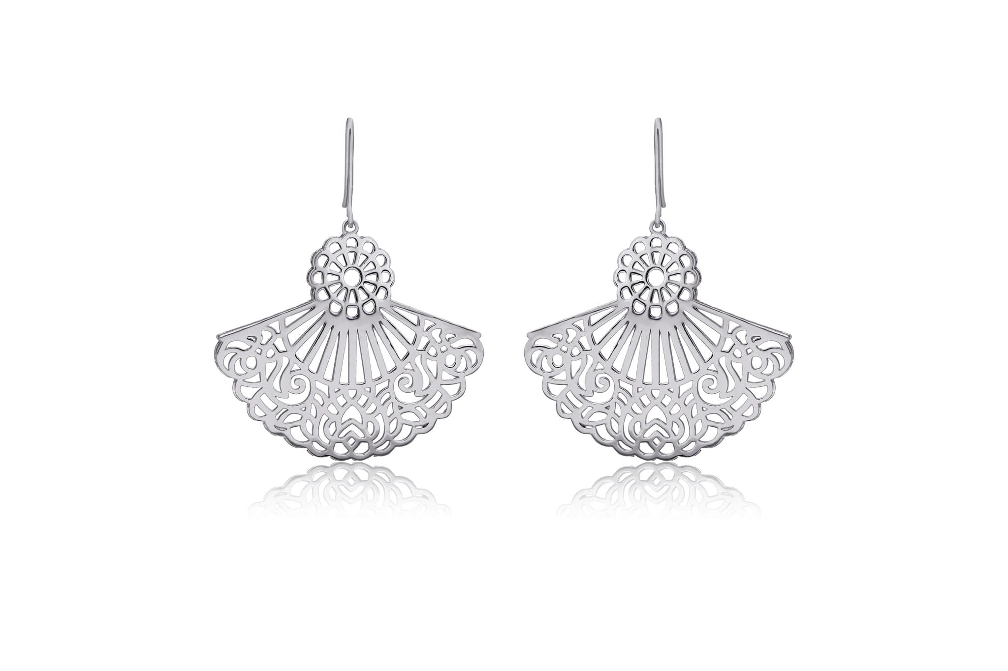 SILVER LACE FAN EARRINGS