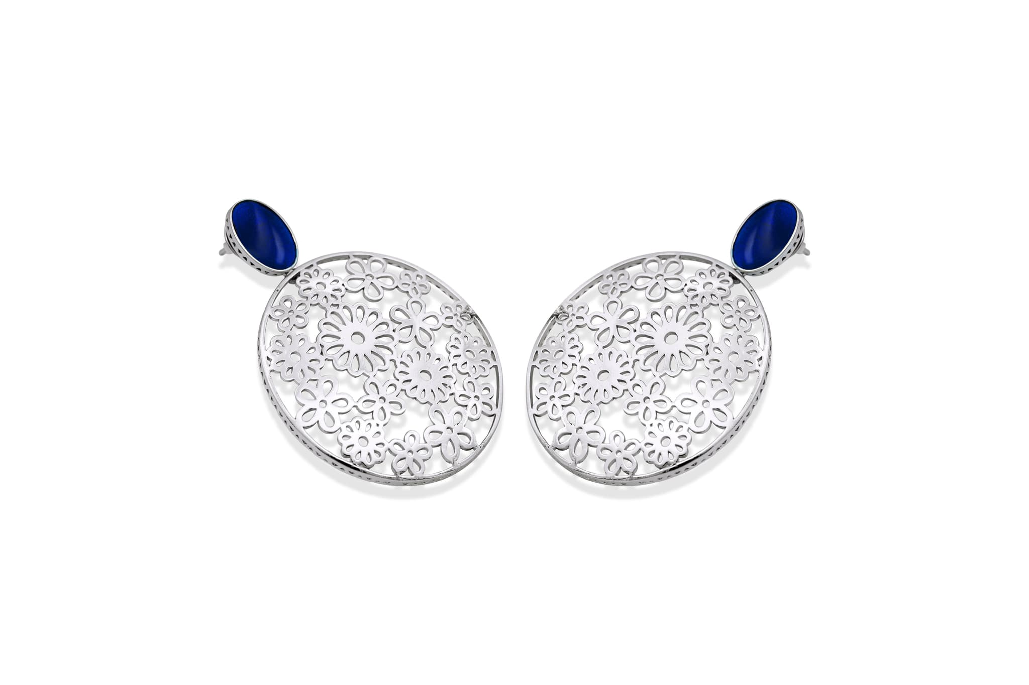 SILVER FLOWER CIRCLE EARRINGS