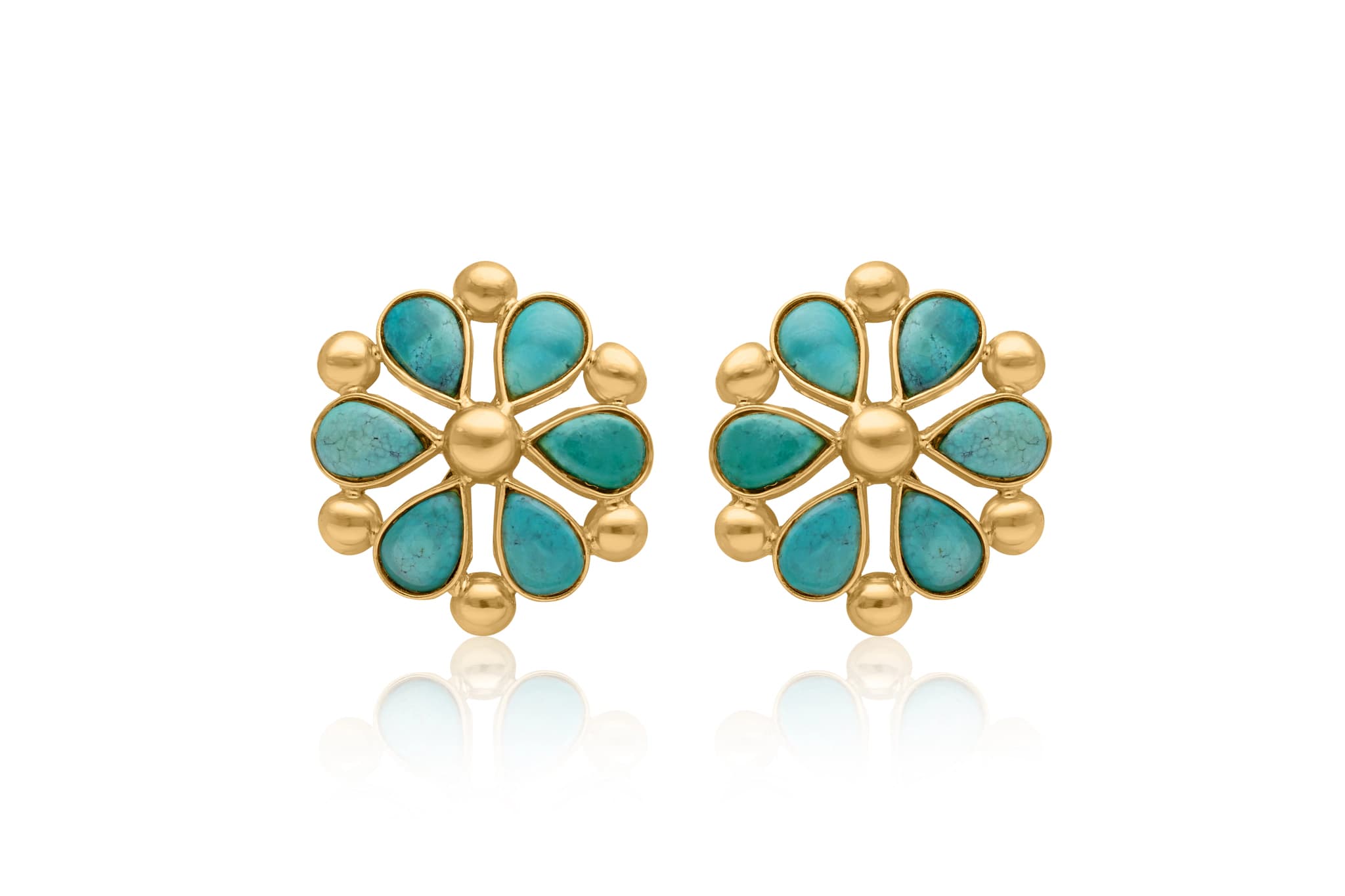TEAL PETALLED GOLD STUDS