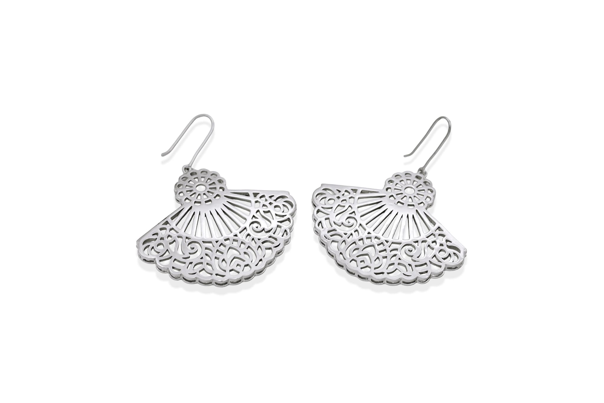 SILVER LACE FAN EARRINGS