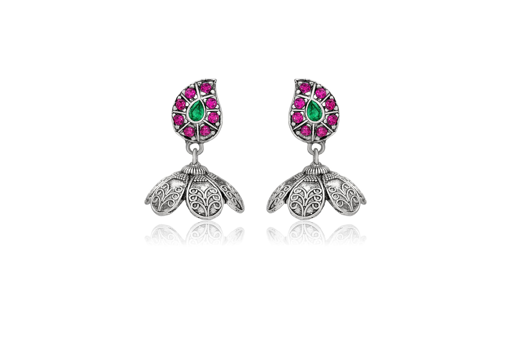 COLOURFUL FLORAL SILVER JHUMKA