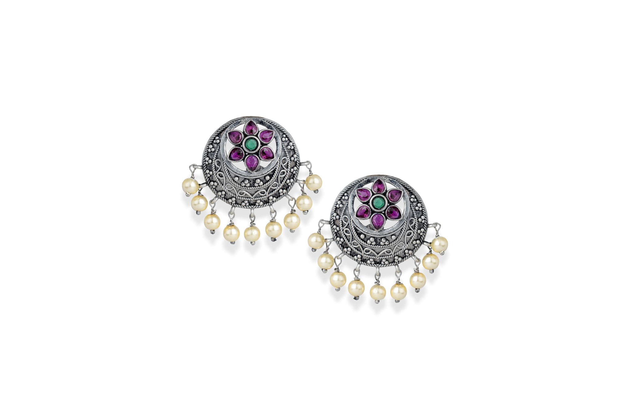MOTI PHOOL SILVER EARRINGS