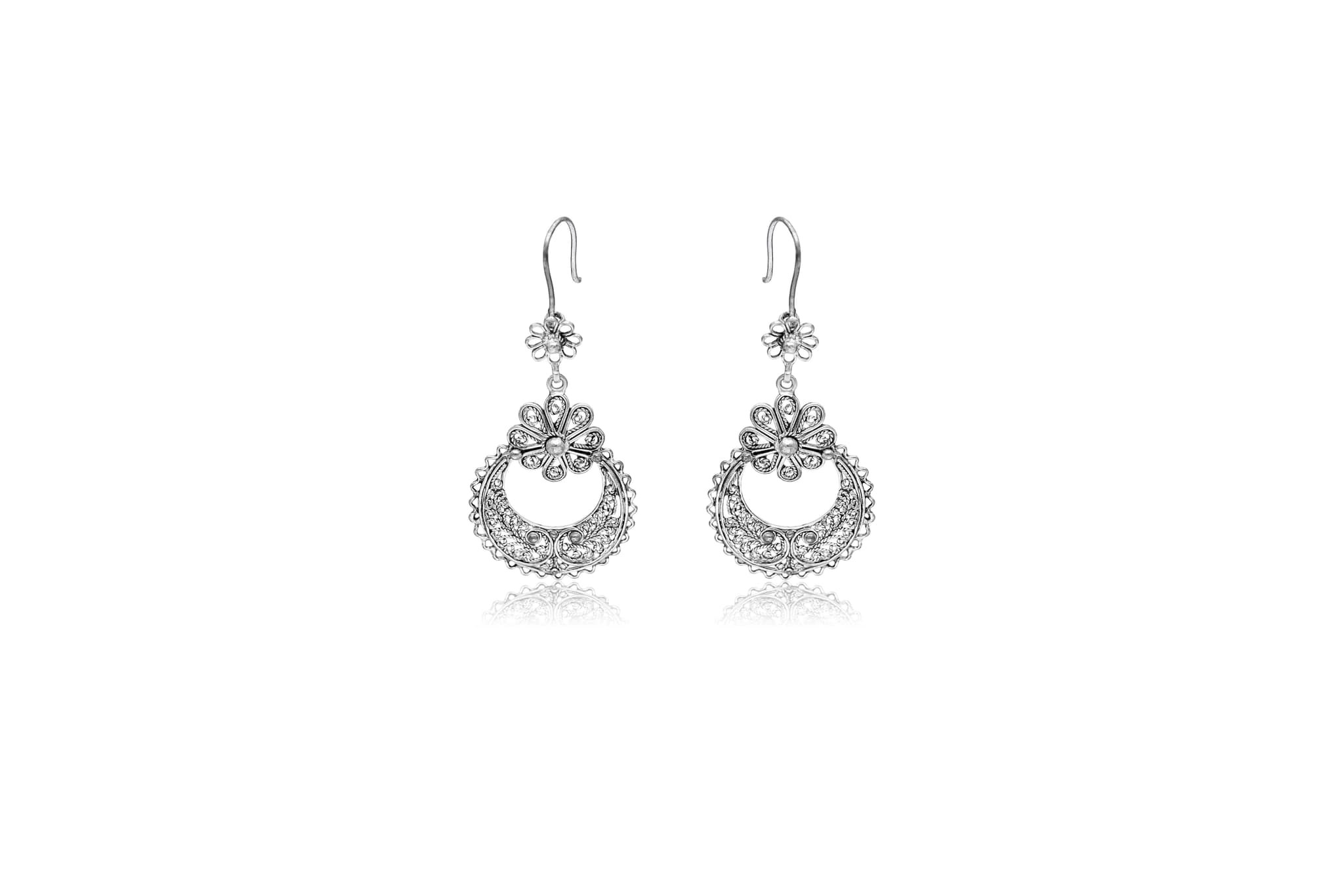 FLORAL CHANDBALI SILVER EARRINGS