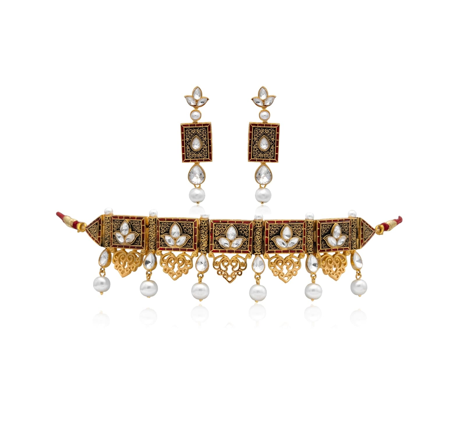 ANTIQUE FINISH GOLD CHOKER NECKLACE SET