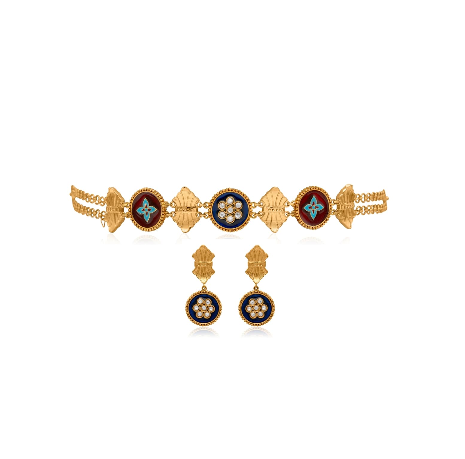 22K GEOMETRIC GOLD CHOKER NECKLACE SET