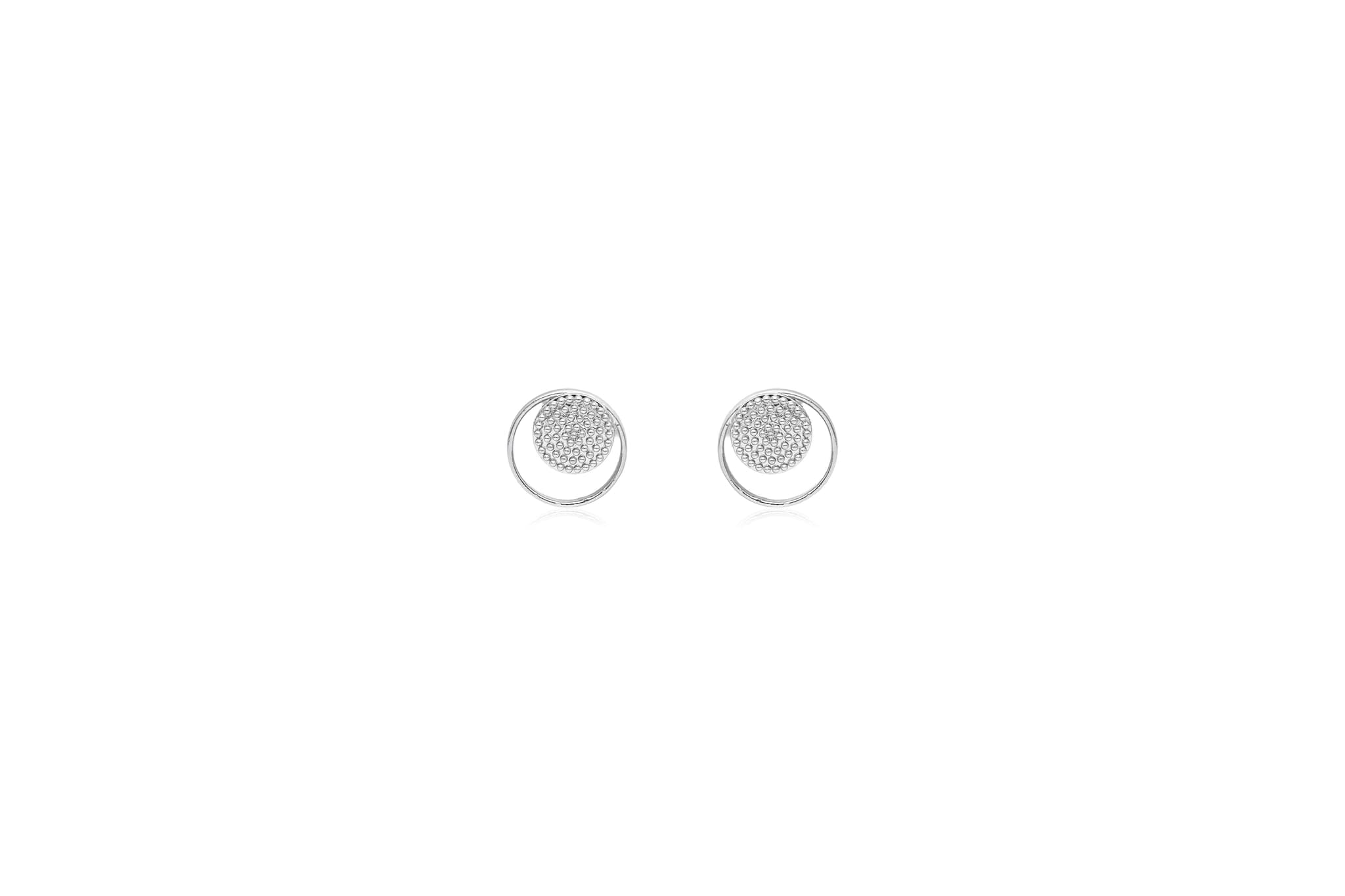 Dual Circular Ringed Silver Earrings