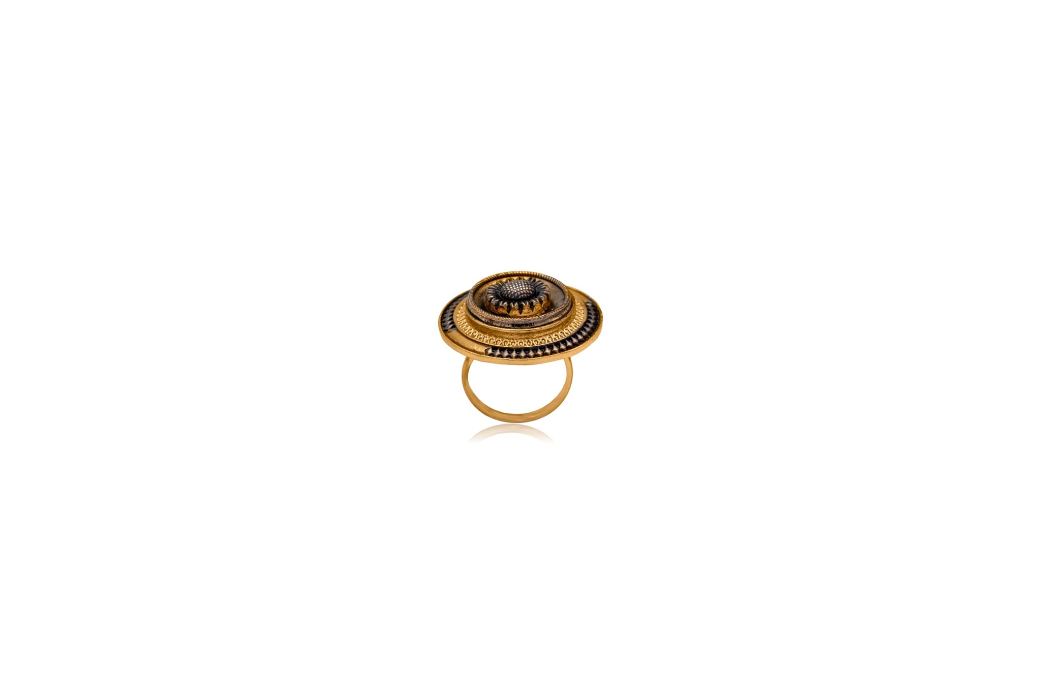 MIDNIGHT GILDED DISC SILVER RING