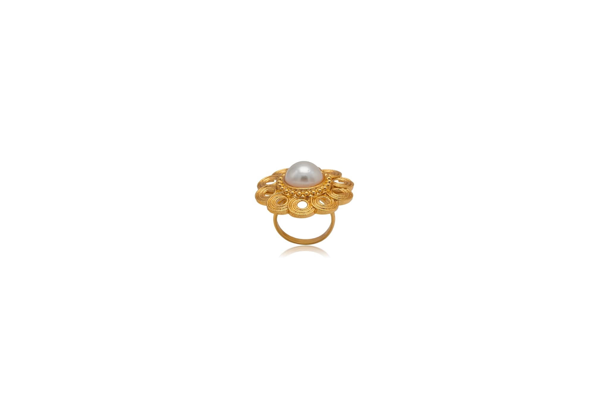 ORNATE BLOOM PEARL SILVER RING