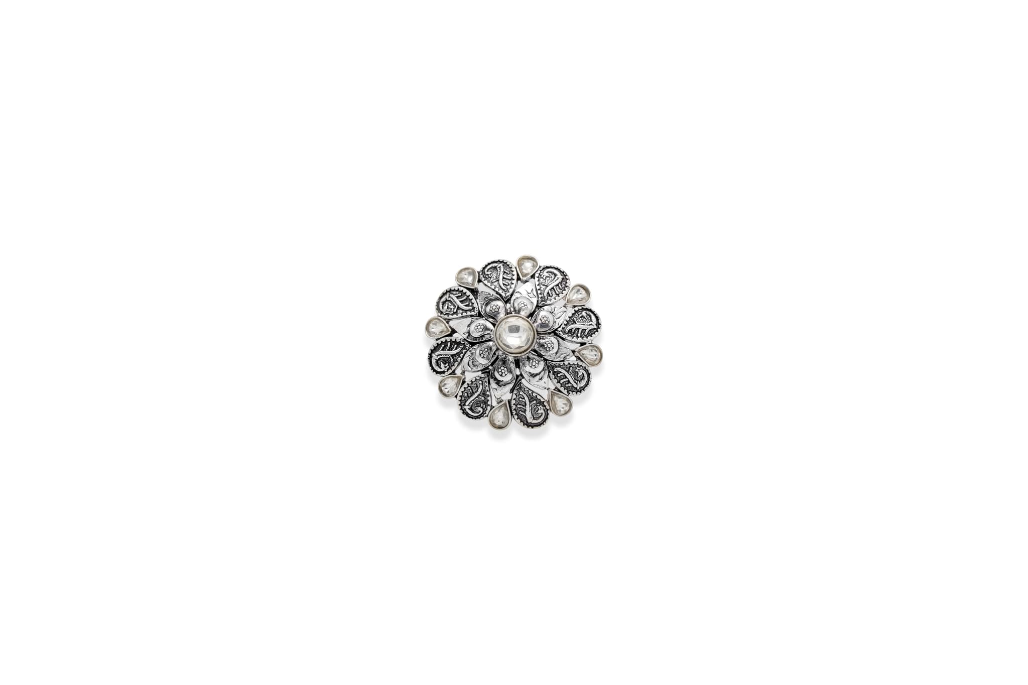 KUNDAN BLOSSOM SILVER RING