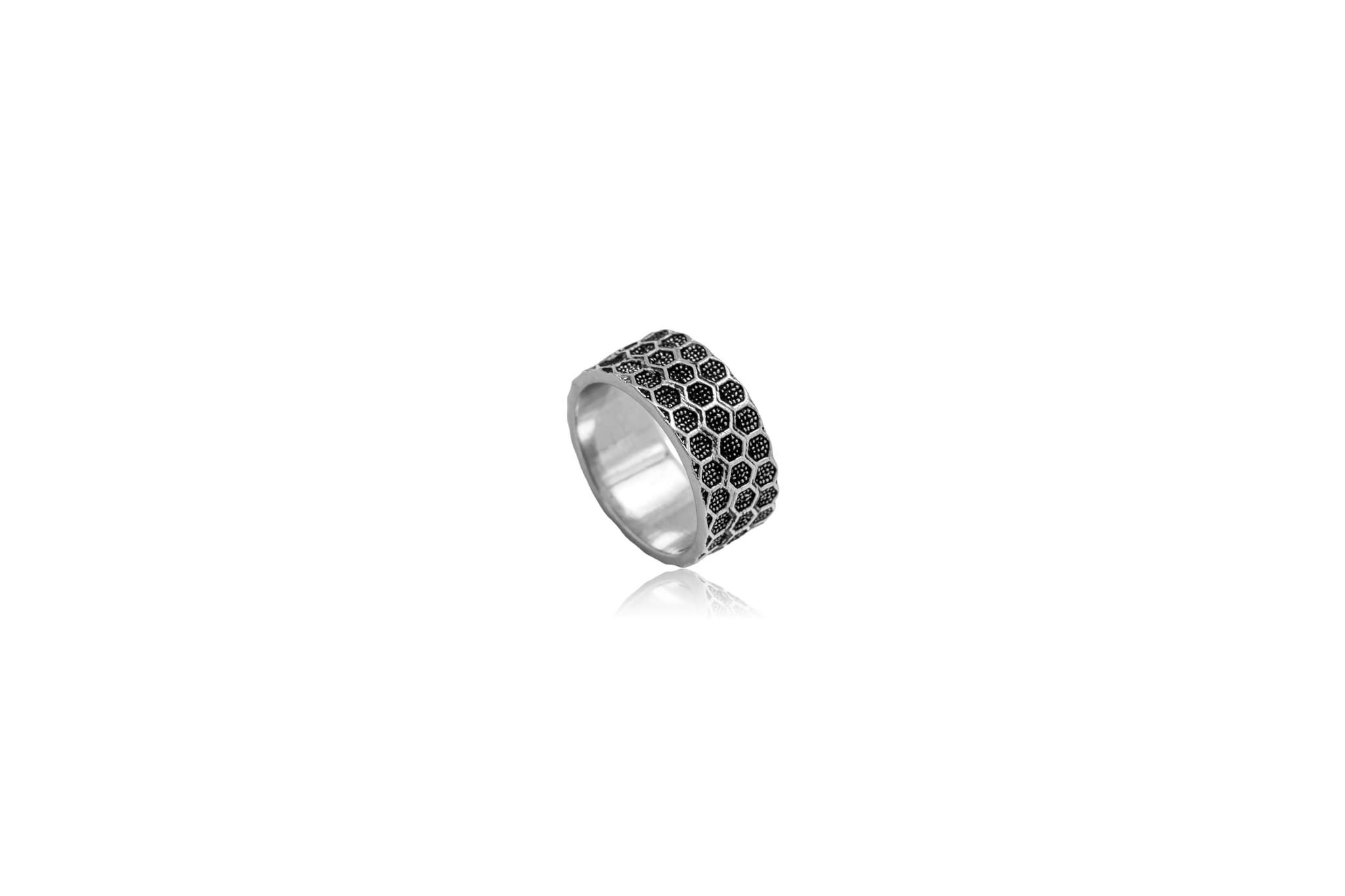 ARCHITECTURAL HIVE SILVER RING