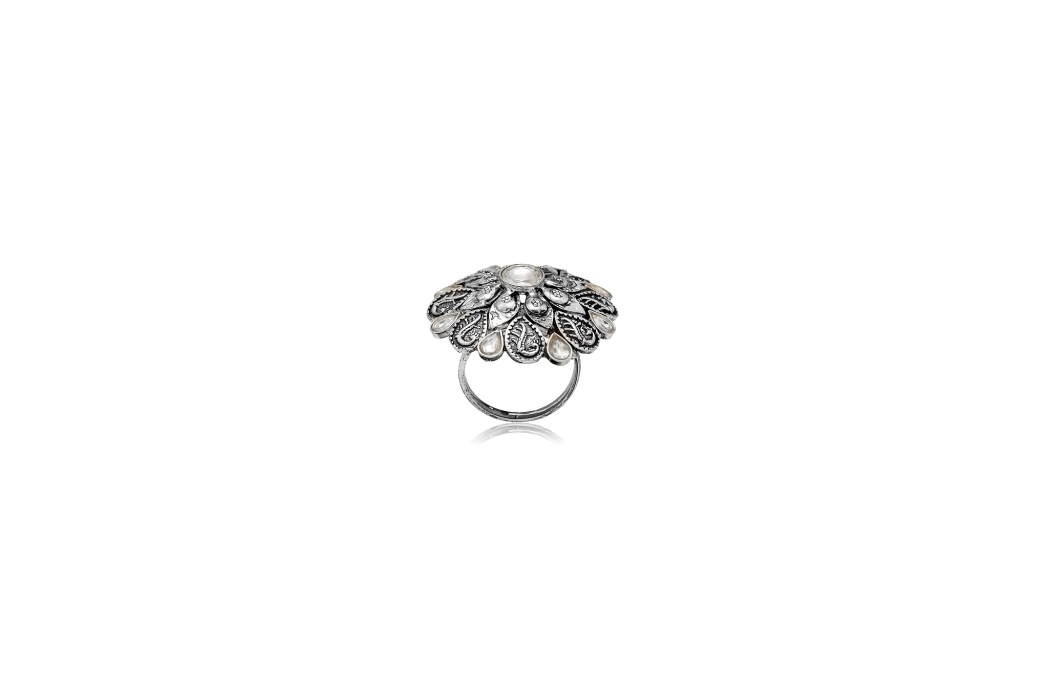 KUNDAN BLOSSOM SILVER RING