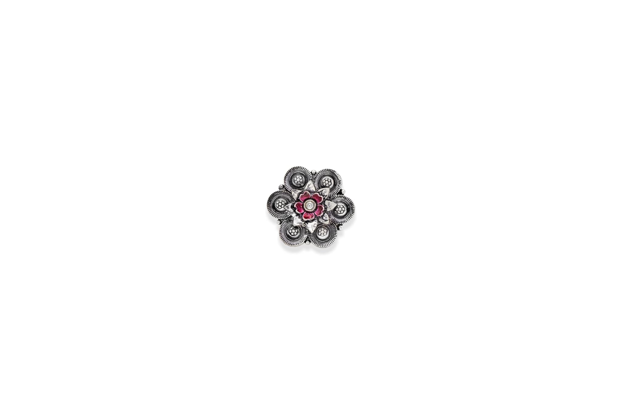 PINK PETAL CHARM SILVER RING