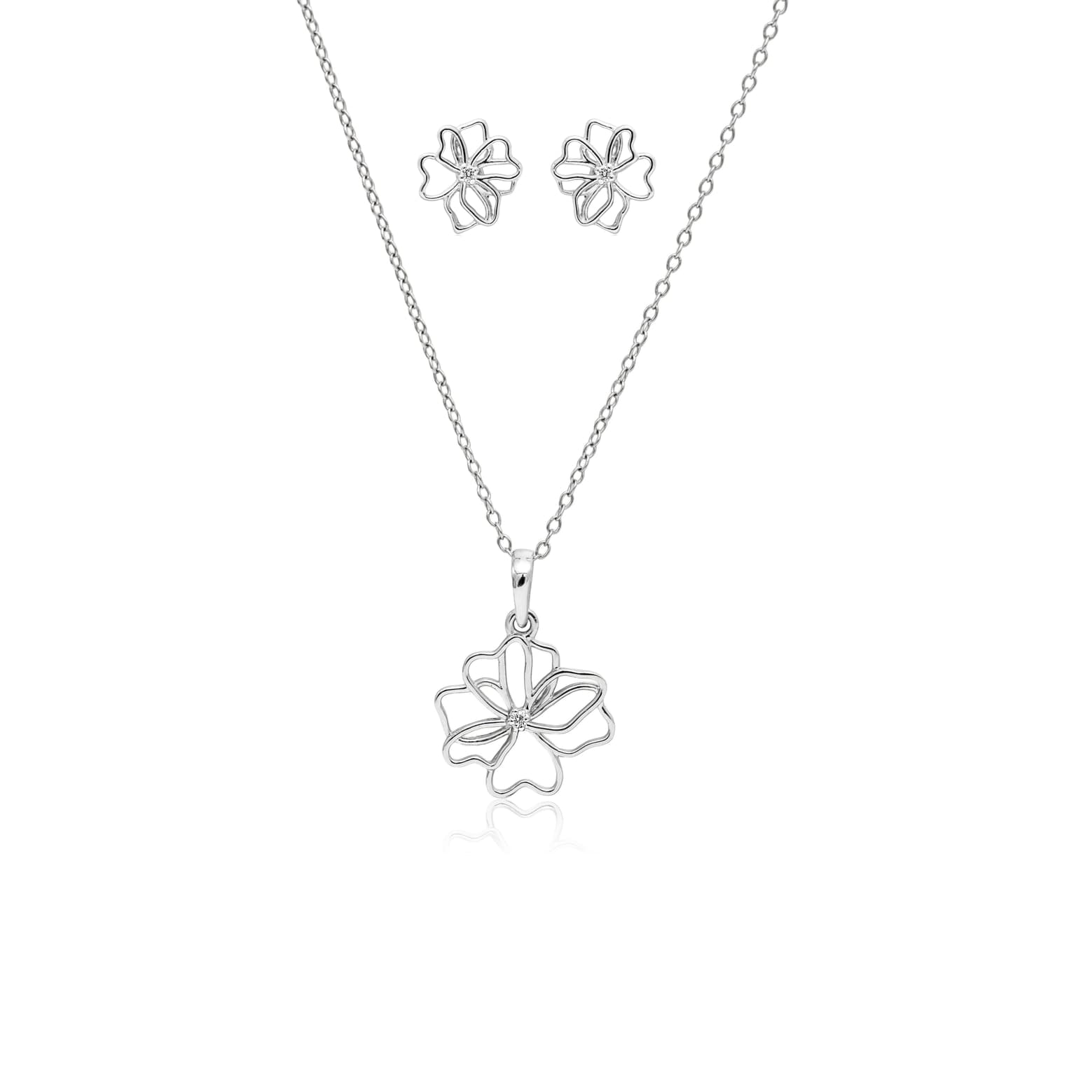 SPARKLING SILVER WILDFLOWER PENDANT SET