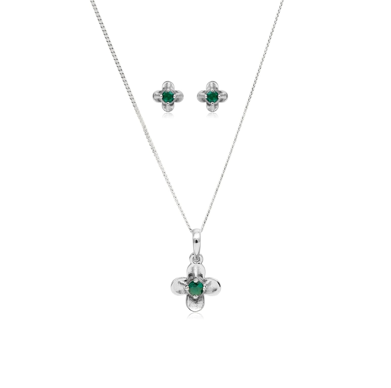 GREEN BLOSSOM SILVER PENDANT SET