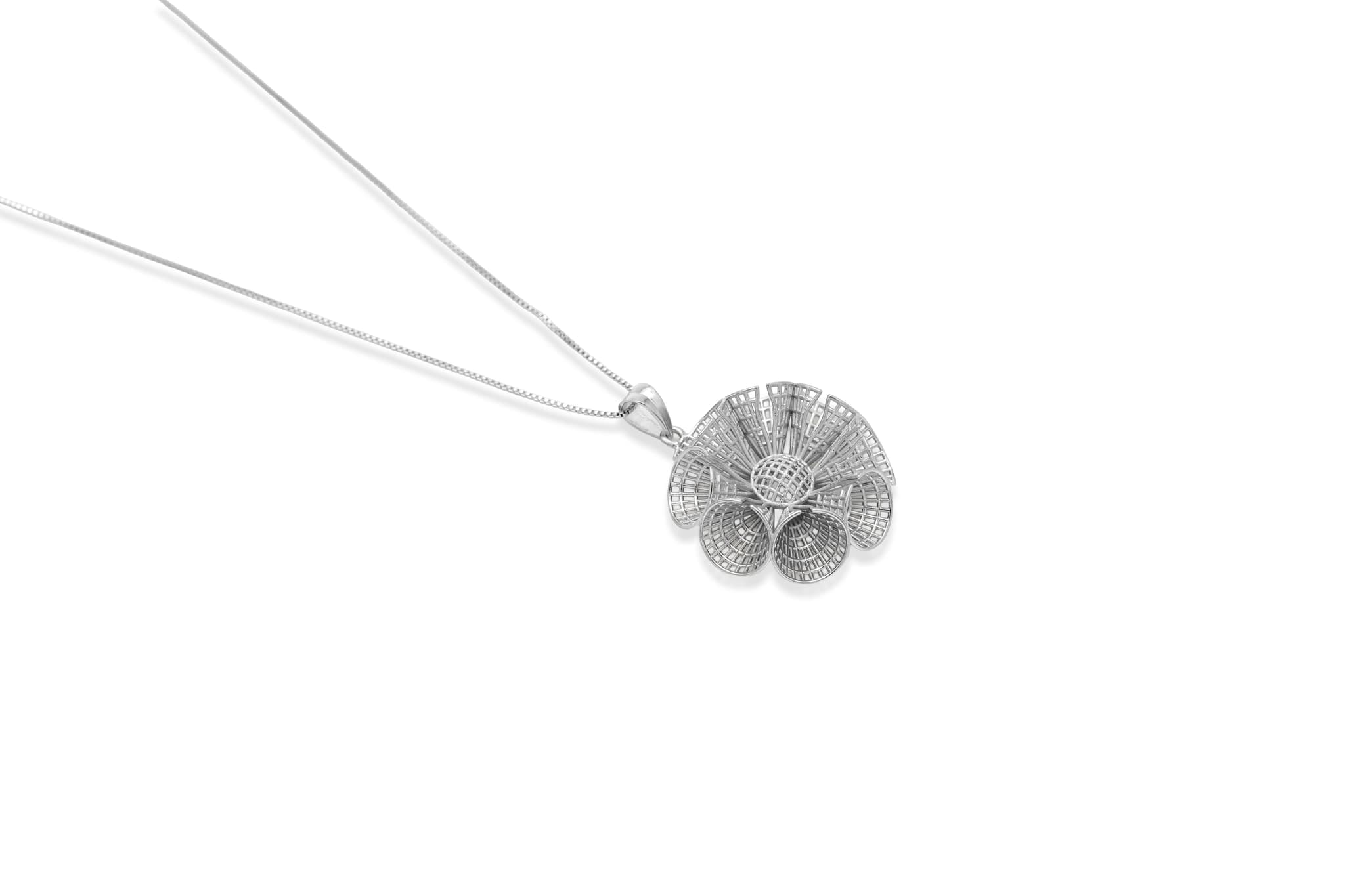 SILVER LATTICE CONE FLORAL PENDANT SET