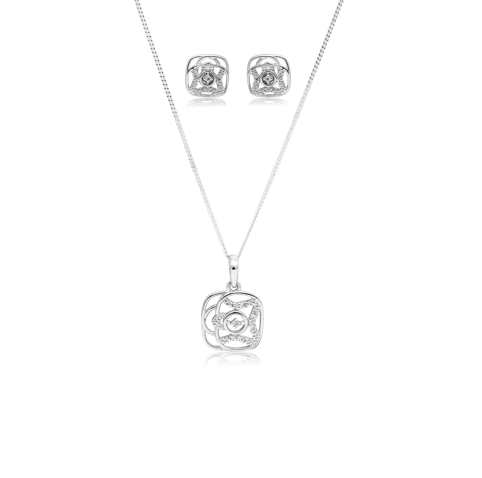 DAZZLING SQUARE SILVER PENDANT SET