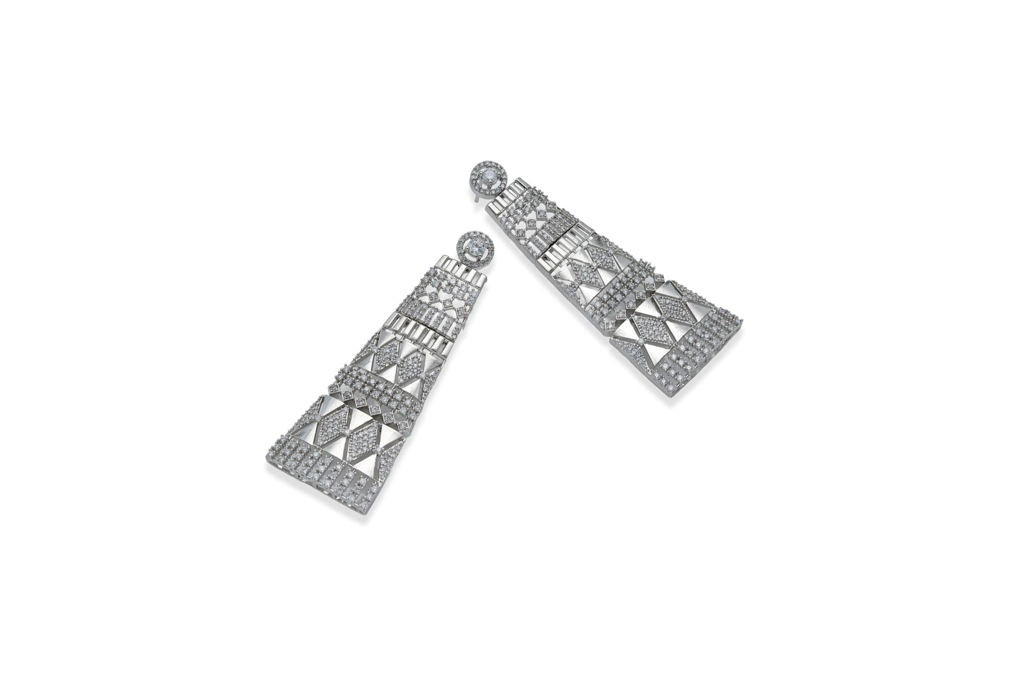 Stellar pyramid silver danglers – handcrafted silver EARRINGS (alternate view)