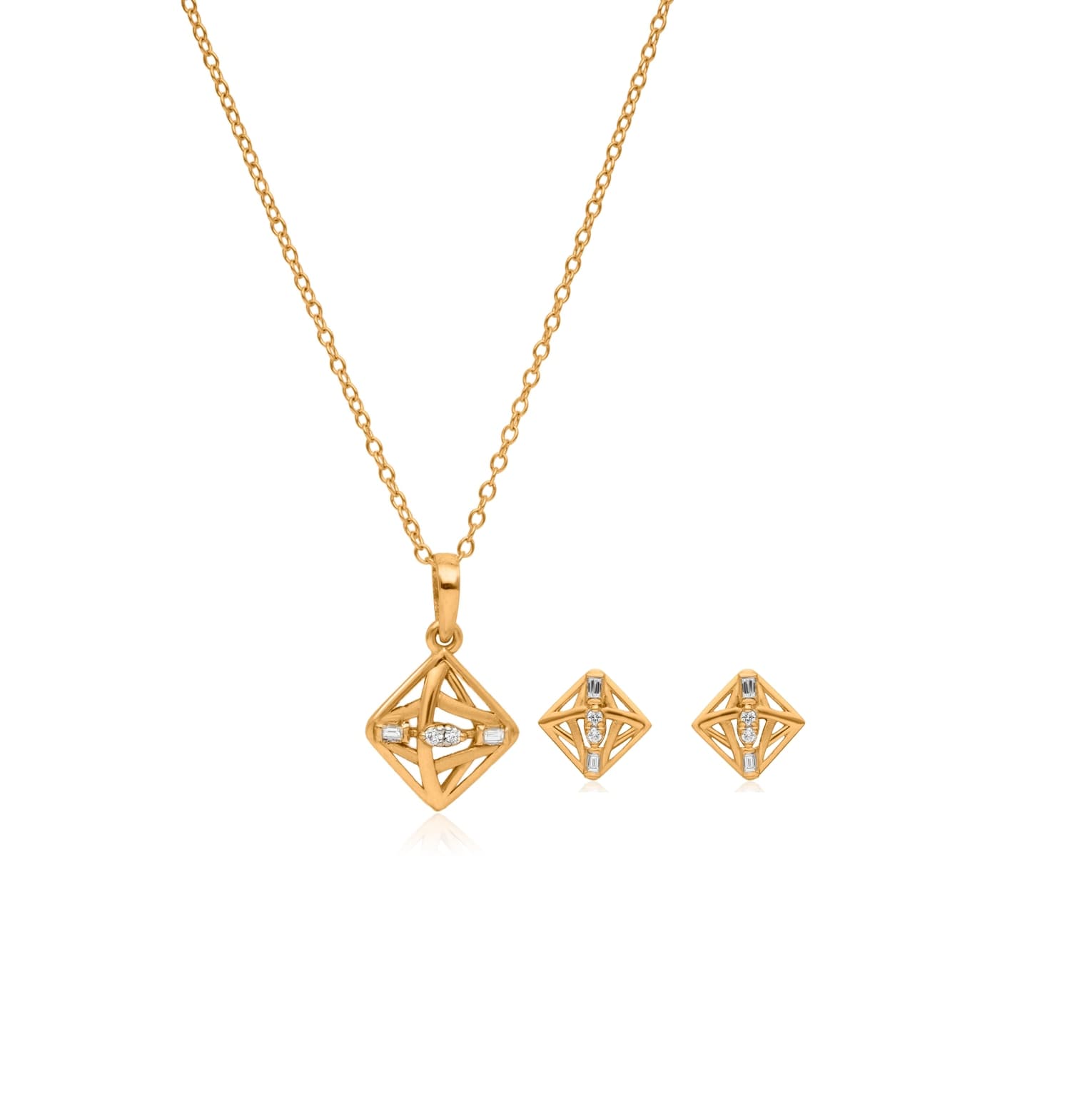 GEOMETRIC RADIANCE 14K GOLD PENDANT SET