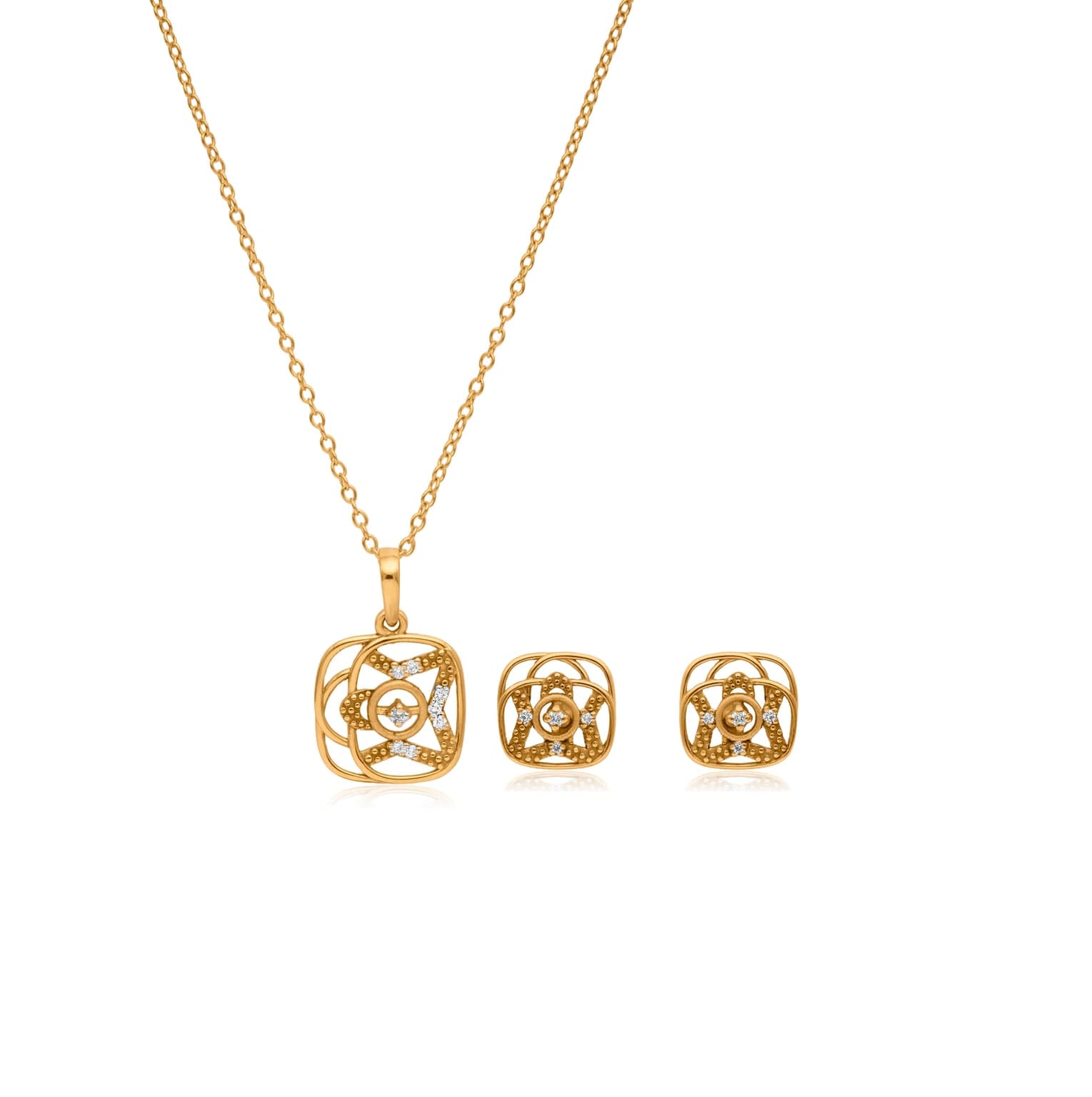 GEOMETRIC GOLD DIAMOND PENDANT SET