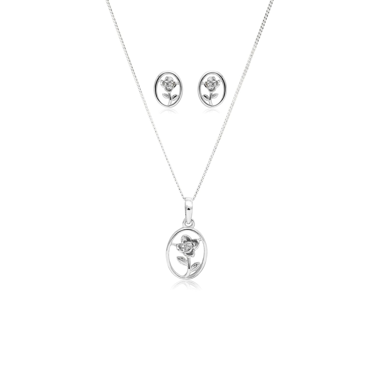 925 STERLING SILVER ROSE PENDANT SET