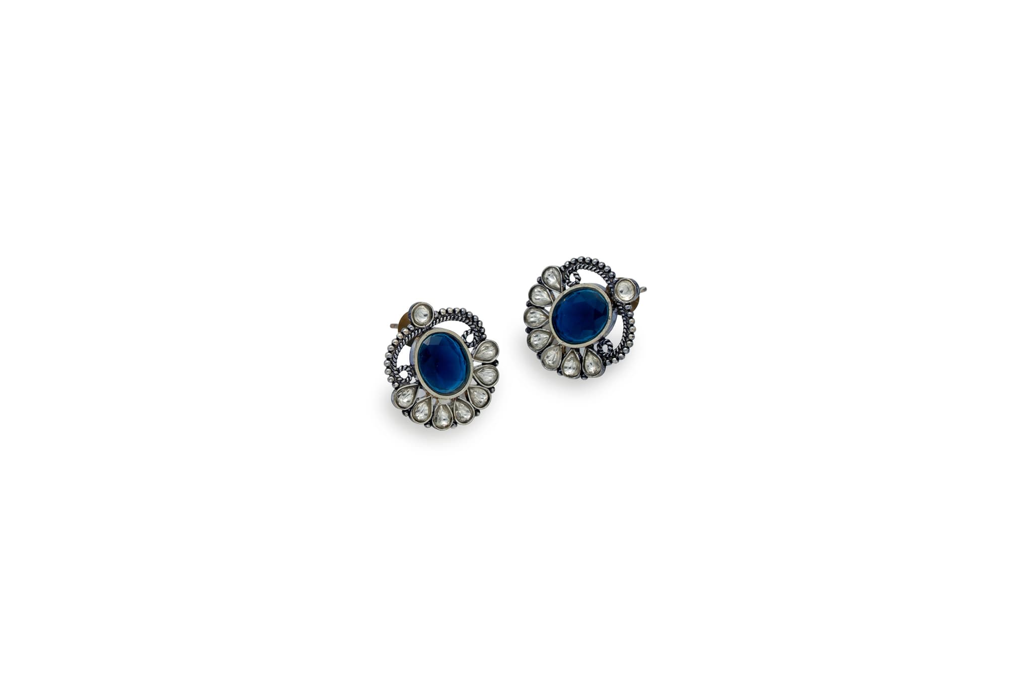 BLUE ONYX SILVER STUD EARRINGS