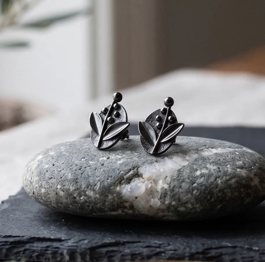 Shrubbery Silver Stud Earrings